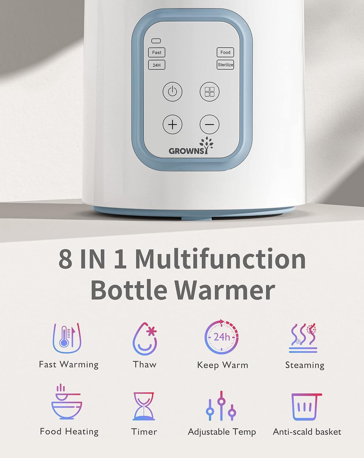 GROWNSY Bottle Warmer, 2024 Fast Baby Bottle Warmer for Breastmilk & Formula, Smart Temperature Control, with Timer, Thaw, Food Heater, Night Light, Calentador De Biberones for All Bottles