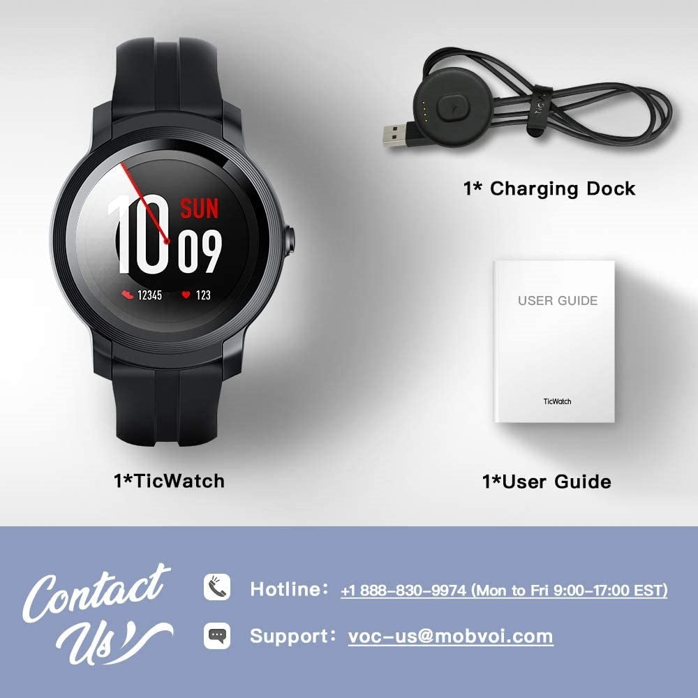 TicWatch E2 Wear OS by Google Smart Watch Built-in GPS iOS & amp, Android 5ATM Waterproof Long Battery life for Men & Women
