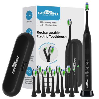 Genkent Sonic Electric Toothbrush 5 Modes with Charger Base and 10 heads