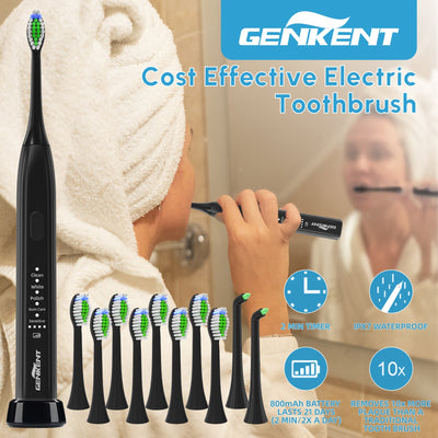 Genkent Sonic Electric Toothbrush 5 Modes with Charger Base and 10 heads