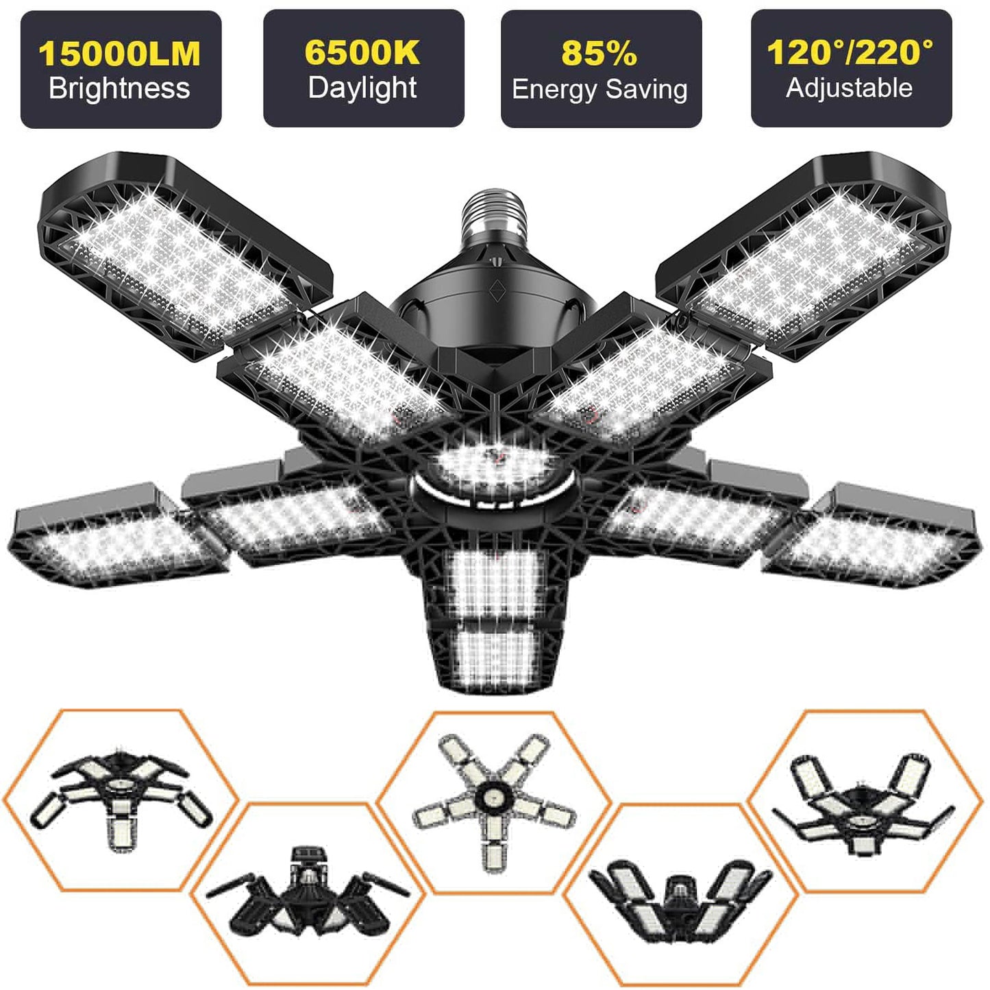 LED Garage Lights with 8 Adjustable Panels