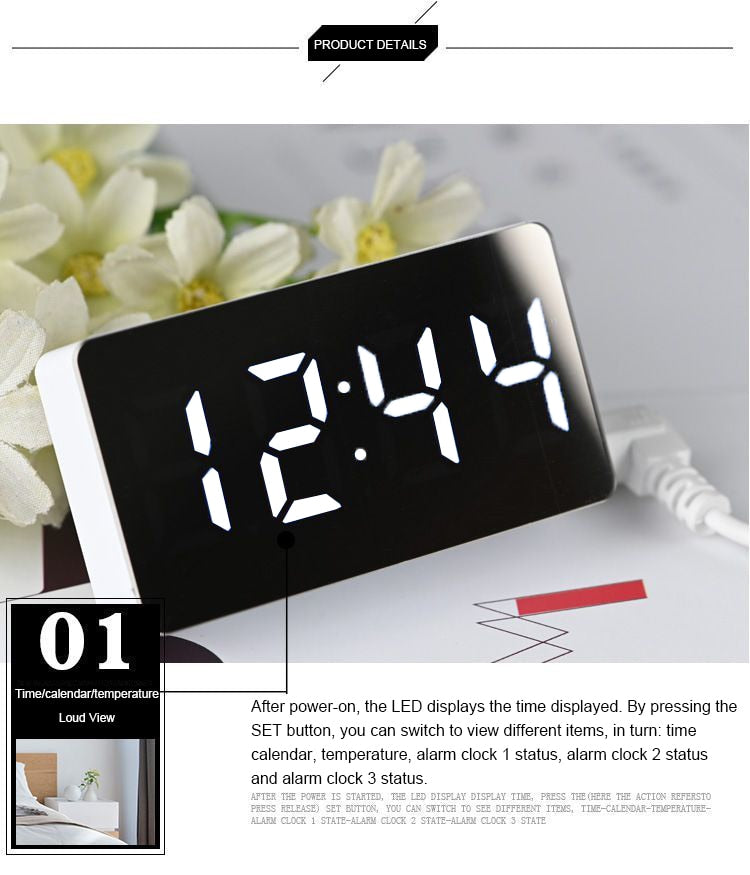 Green LED Mirror Table Clock