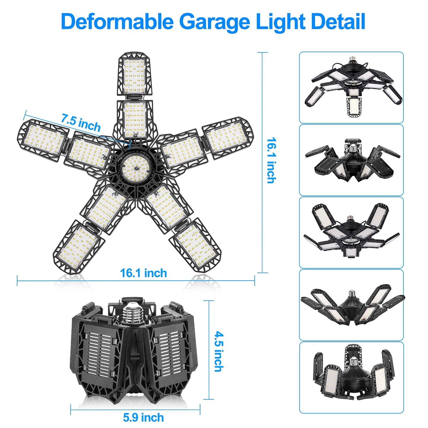 LED Garage Lights with 8 Adjustable Panels