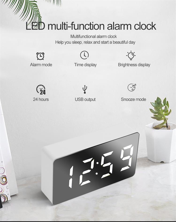 Green LED Mirror Table Clock